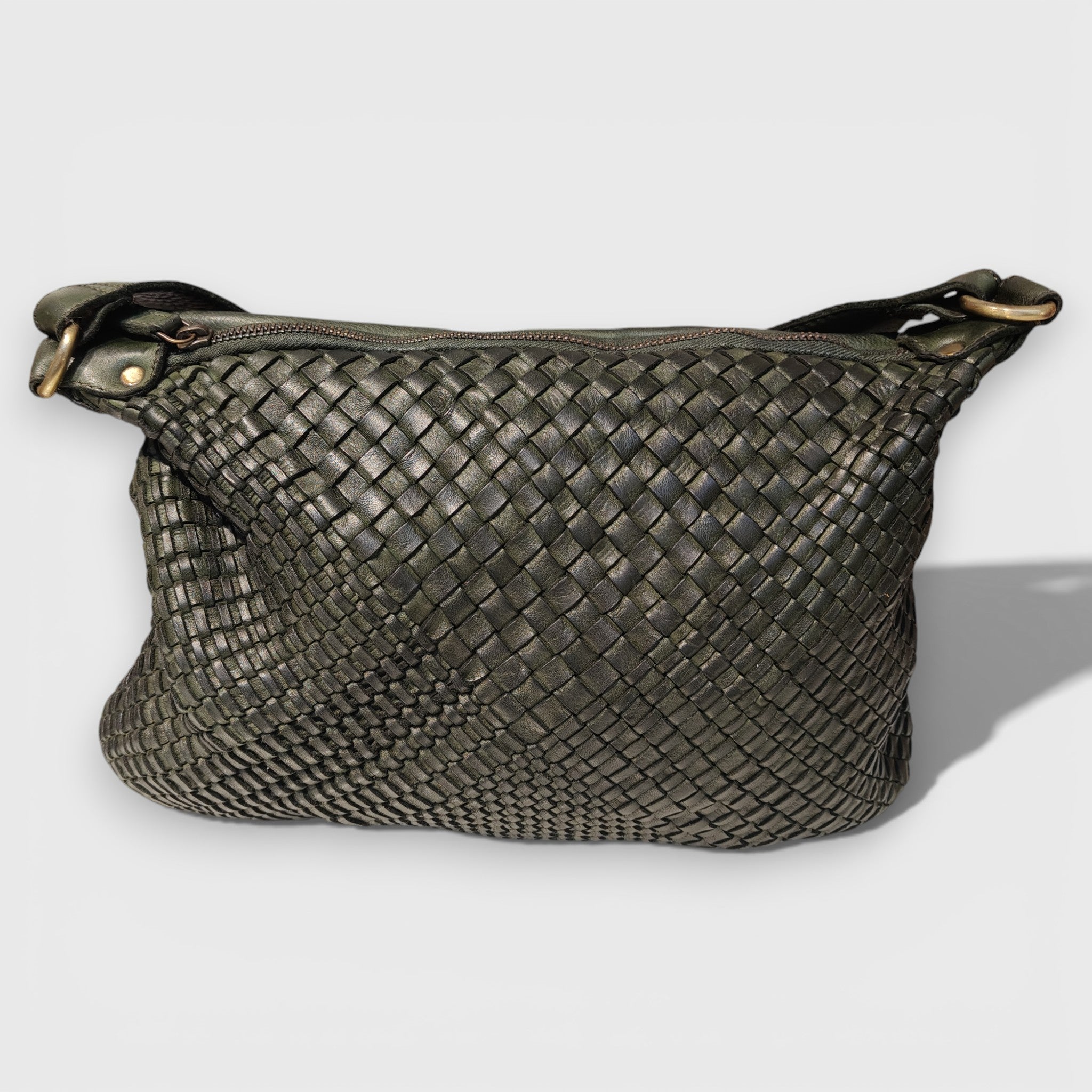Pelletteria Pelle Nuda Milano, Artigianato Italiano, Vera pelle, Negozio borse donna, BIG Intrecciata verde