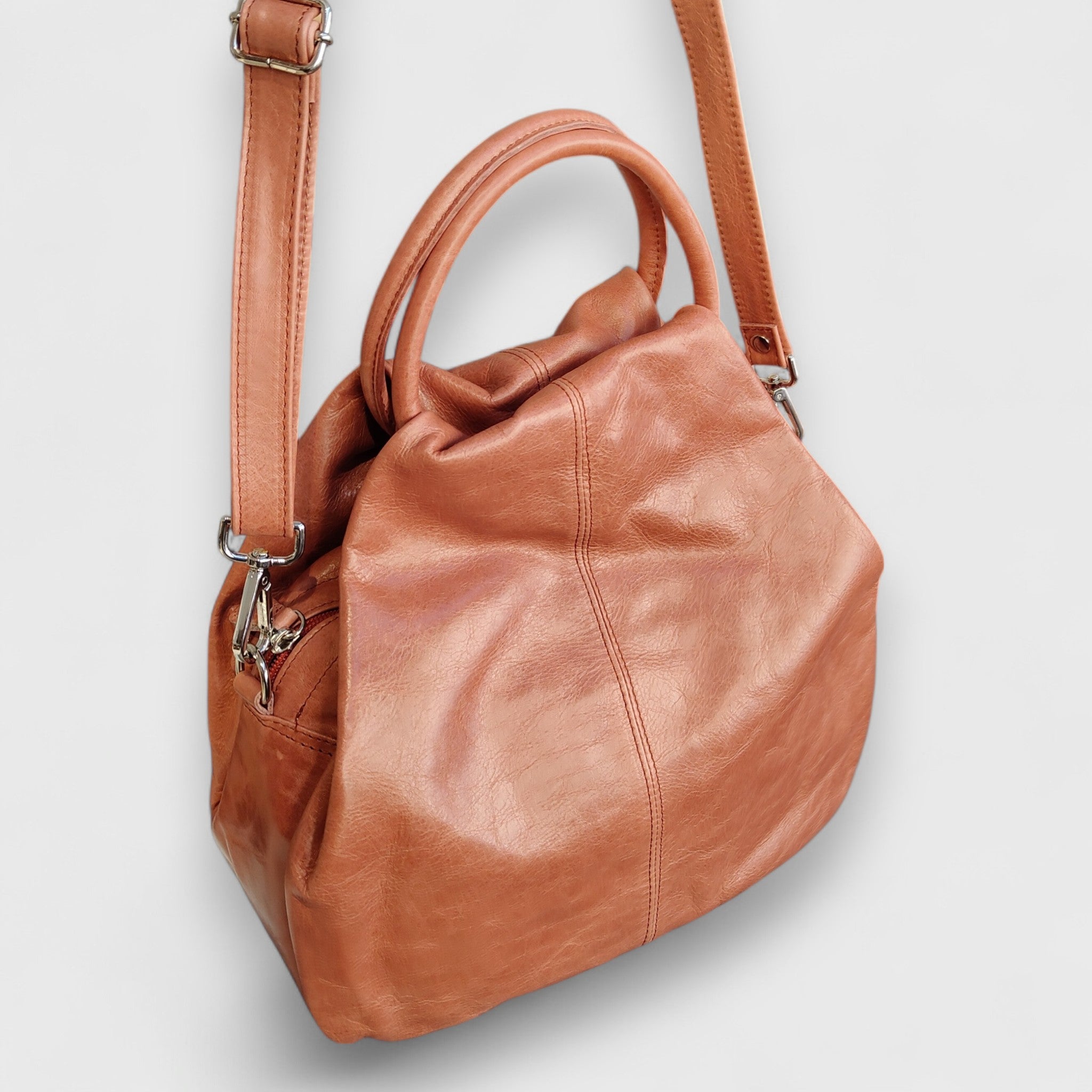Pelletteria Pelle Nuda Milano, Artigianato Italiano, Vera pelle, Negozio borse donna, Frida marrone rosato