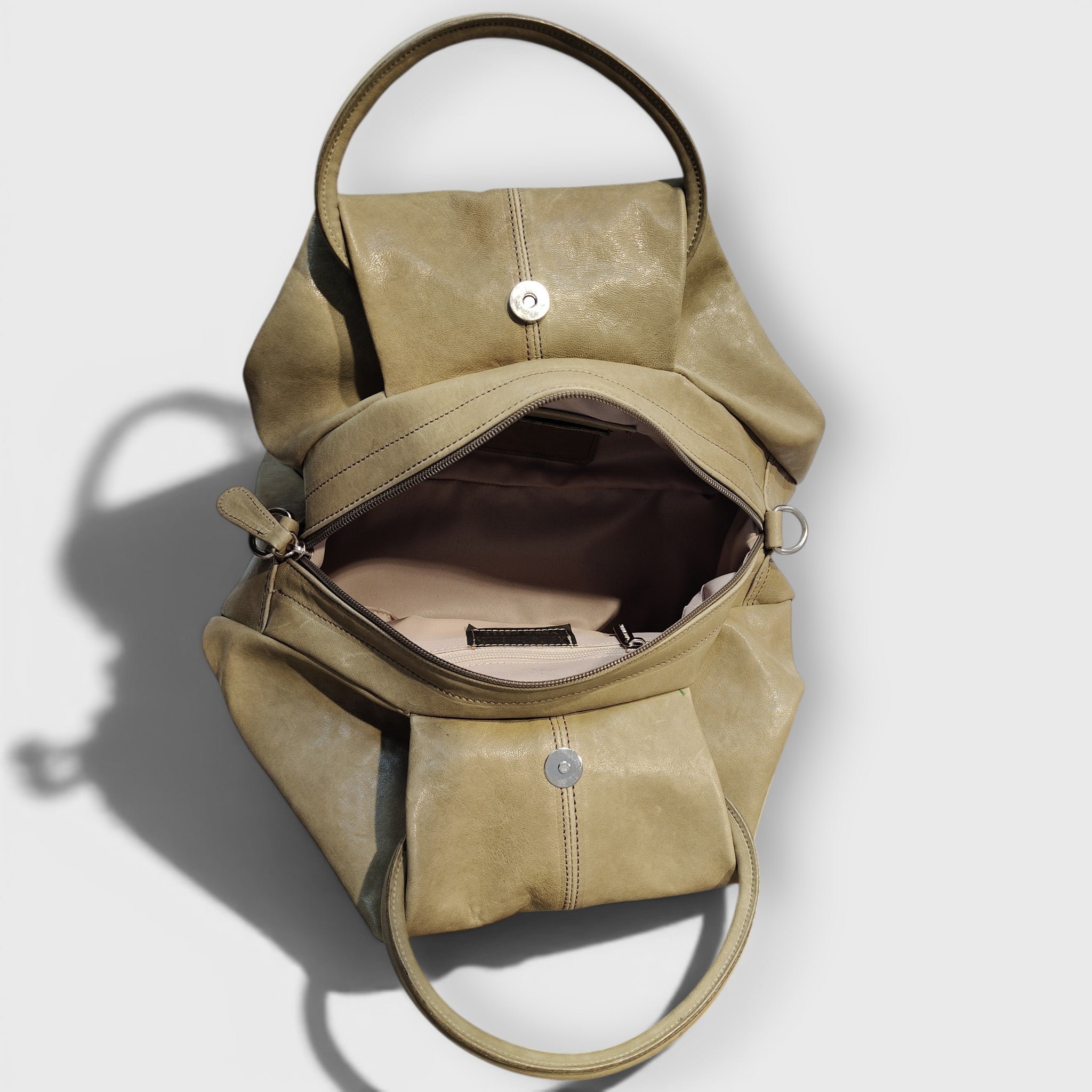 Pelletteria Pelle Nuda Milano, Vera pelle Italiana, Negozio borse donna, Frida verde salvia