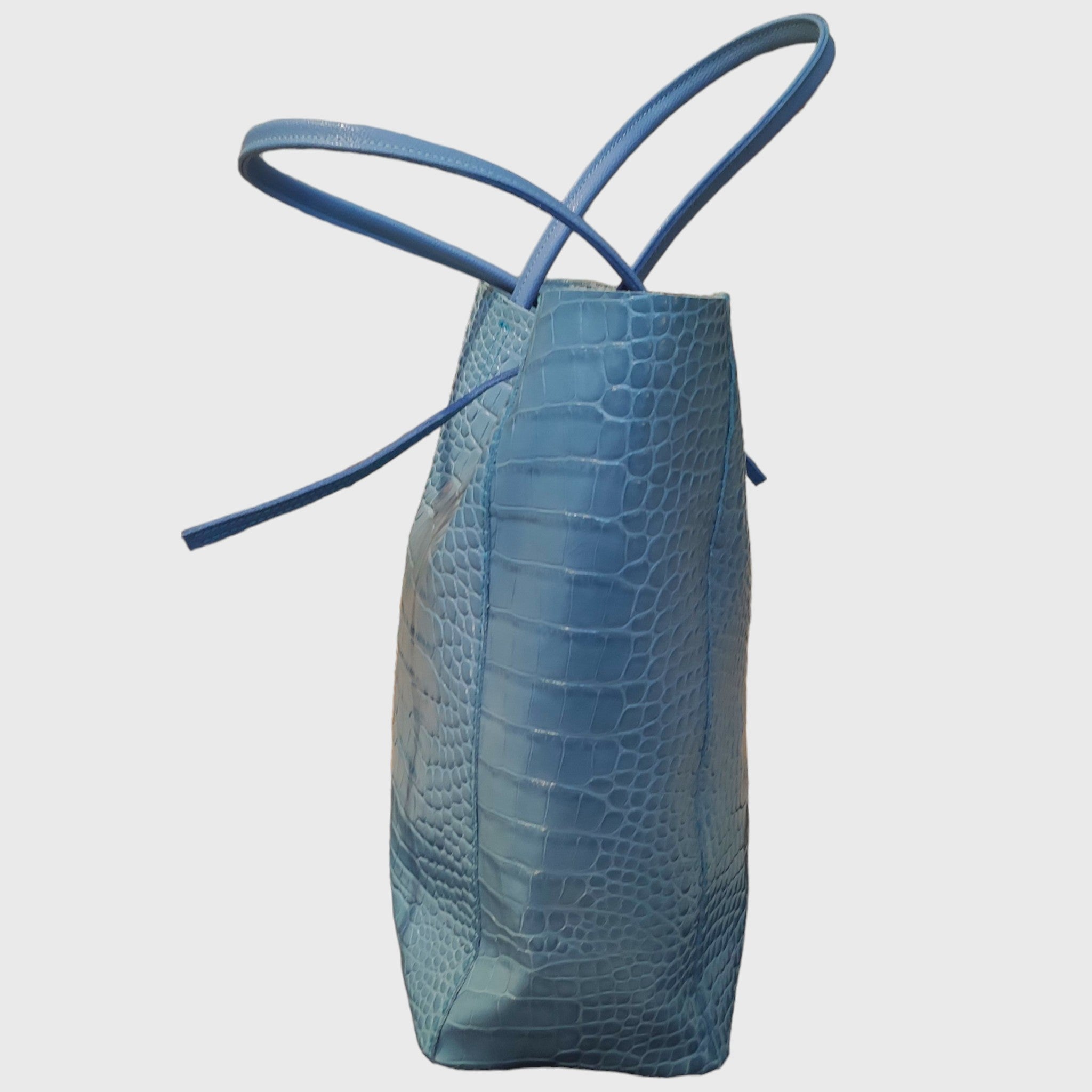 Pelletteria Pelle Nuda Milano, Artigianato italiano, Vera pelle, Borsa donna, Shopper Giulia azzurro