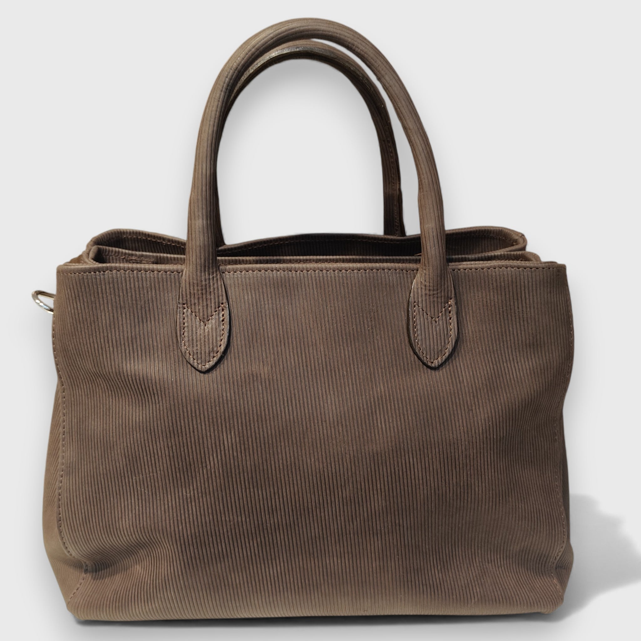 Pelletteria Pelle Nuda Milano, Artigianato Italiano, Vera pelle, Negozio borse donna, Tre zip marrone nabuk
