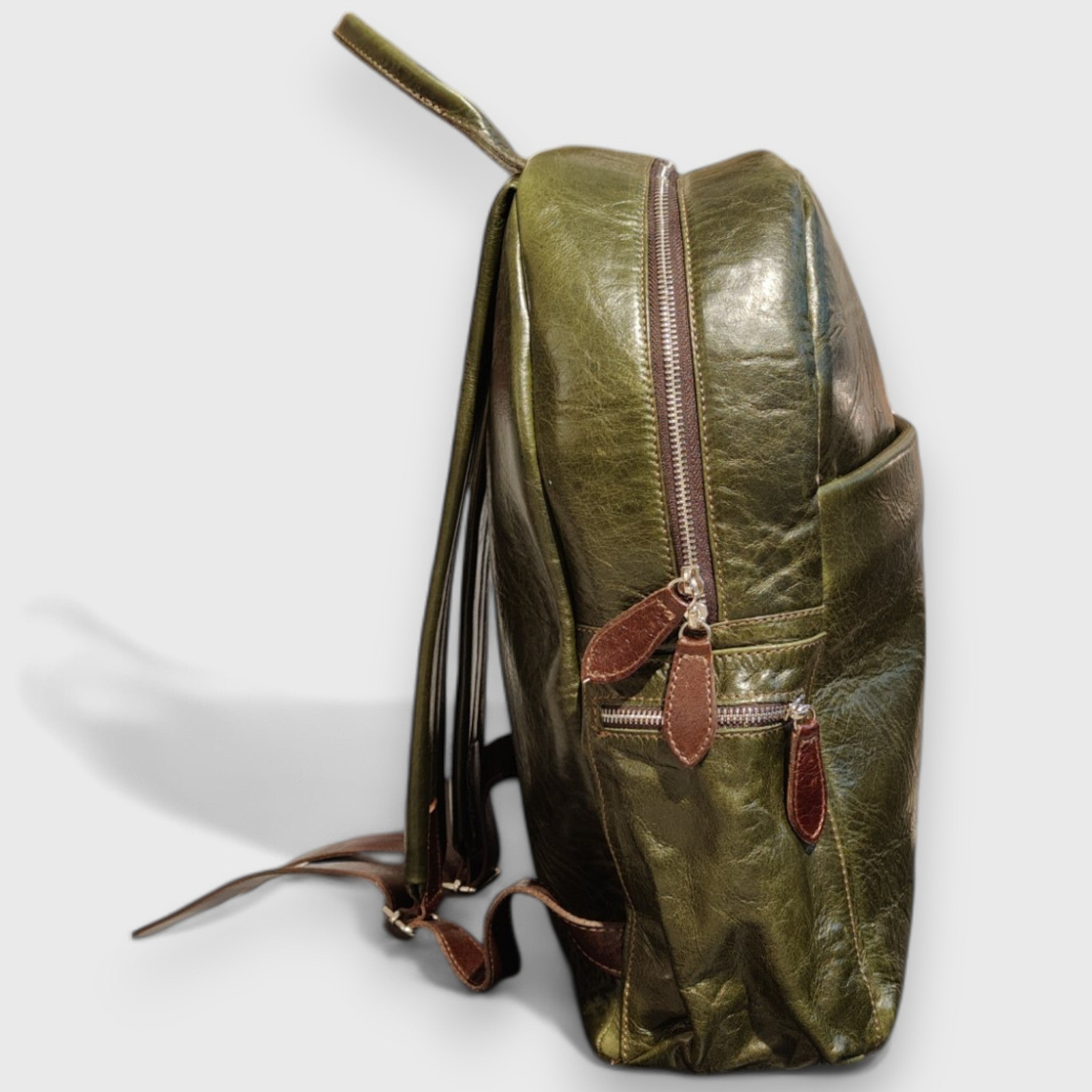 Pelletteria Pelle Nuda Milano, Artigianato Italiano, Vera pelle, Zaino Venty verde, uomo donna