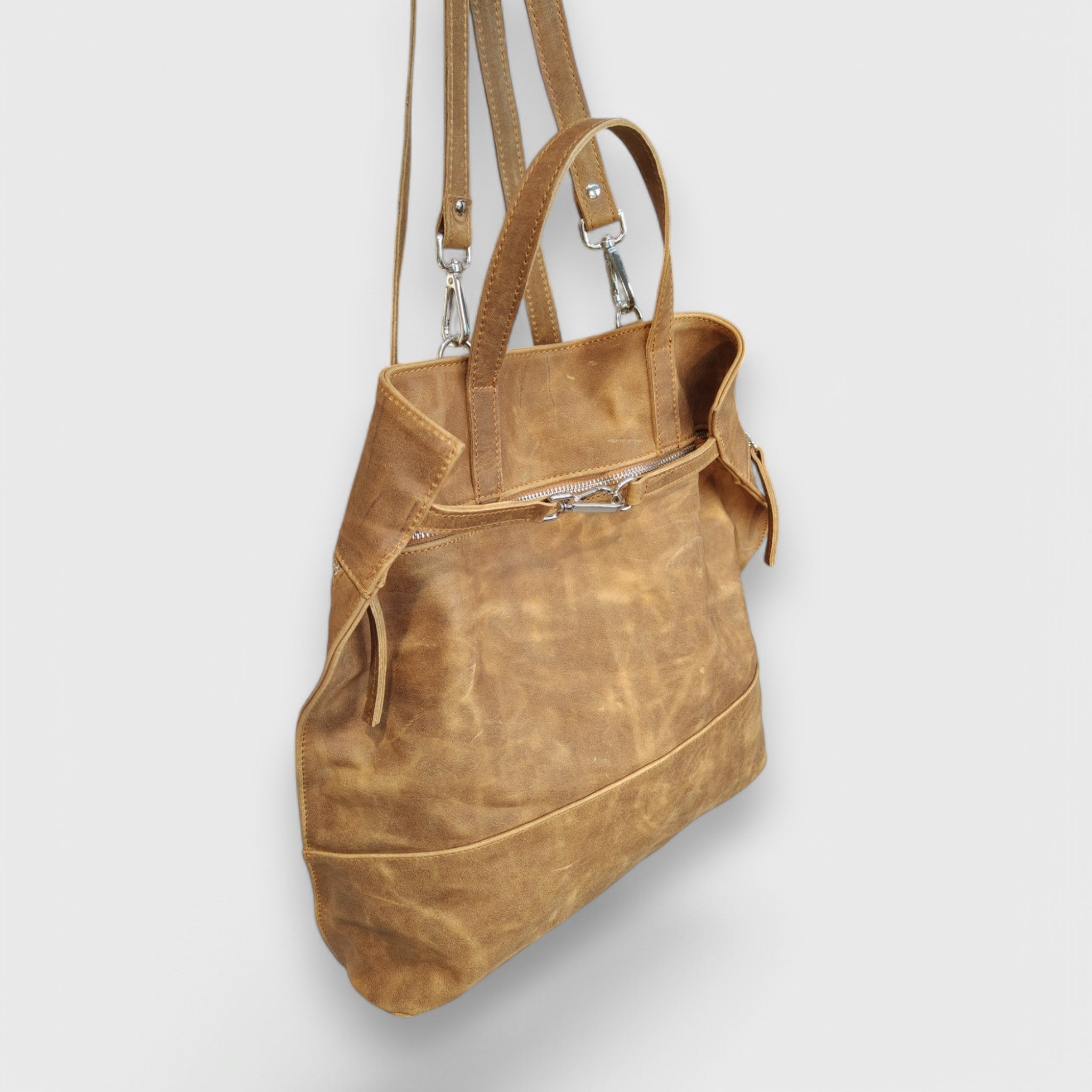 Pelletteria Pelle Nuda Milano, Artigianato Italiano, Vera pelle, Negozio borse donna, Zaino Angoli marrone