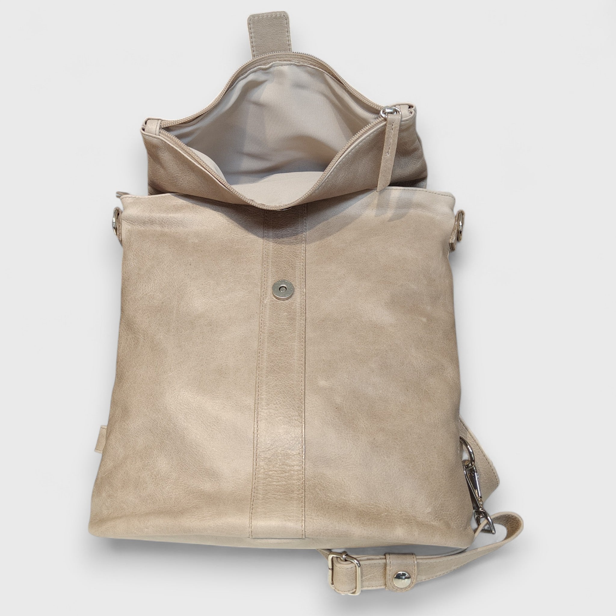 Pelletteria Pelle Nuda Milano, Artigianato Italiano, Vera pelle, Negozio borse donna, Zaino Domino grigio