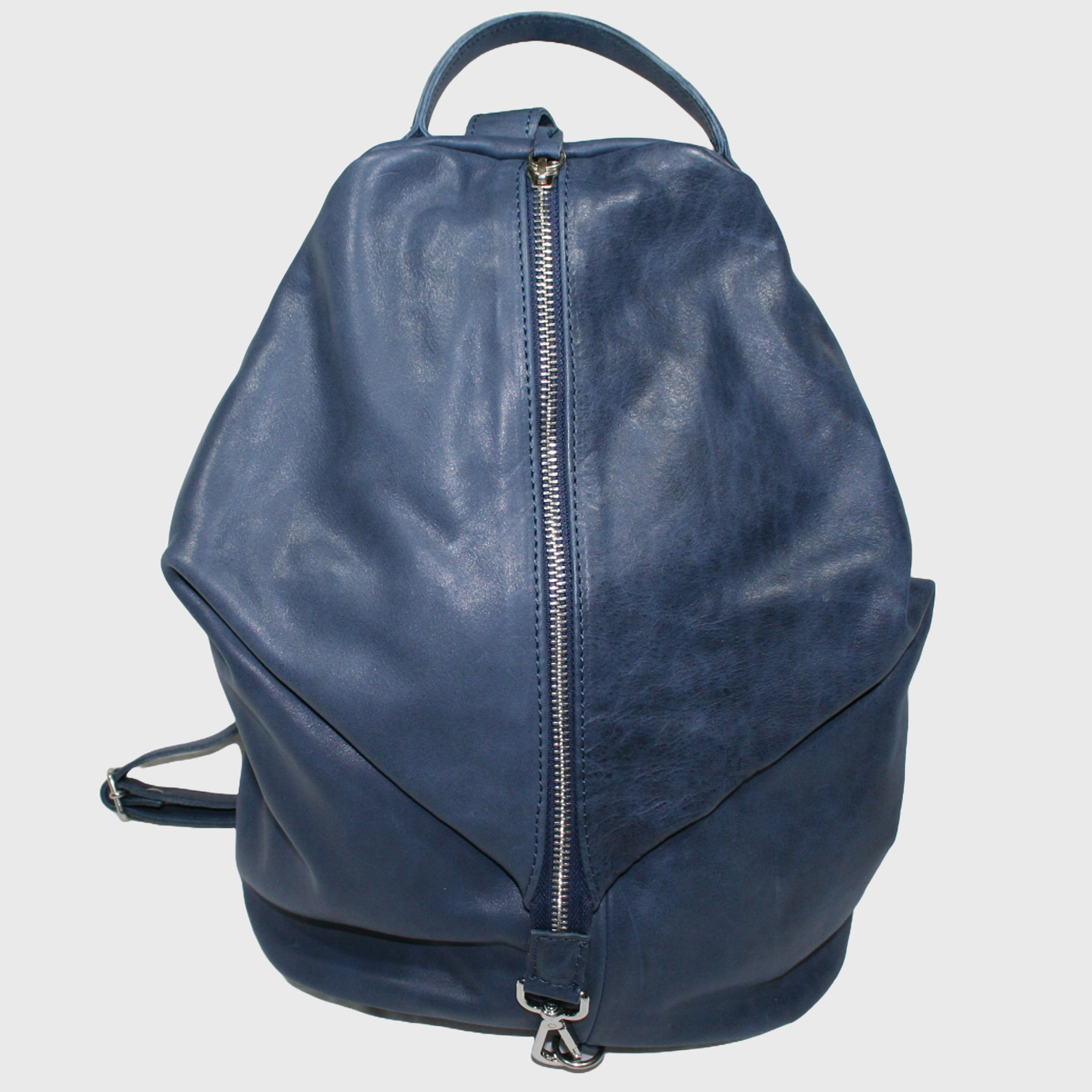 Borsa donna, borsa in pelle, vera pelle, Zaino Rino blu, artigianato italiano, Pelle Nuda