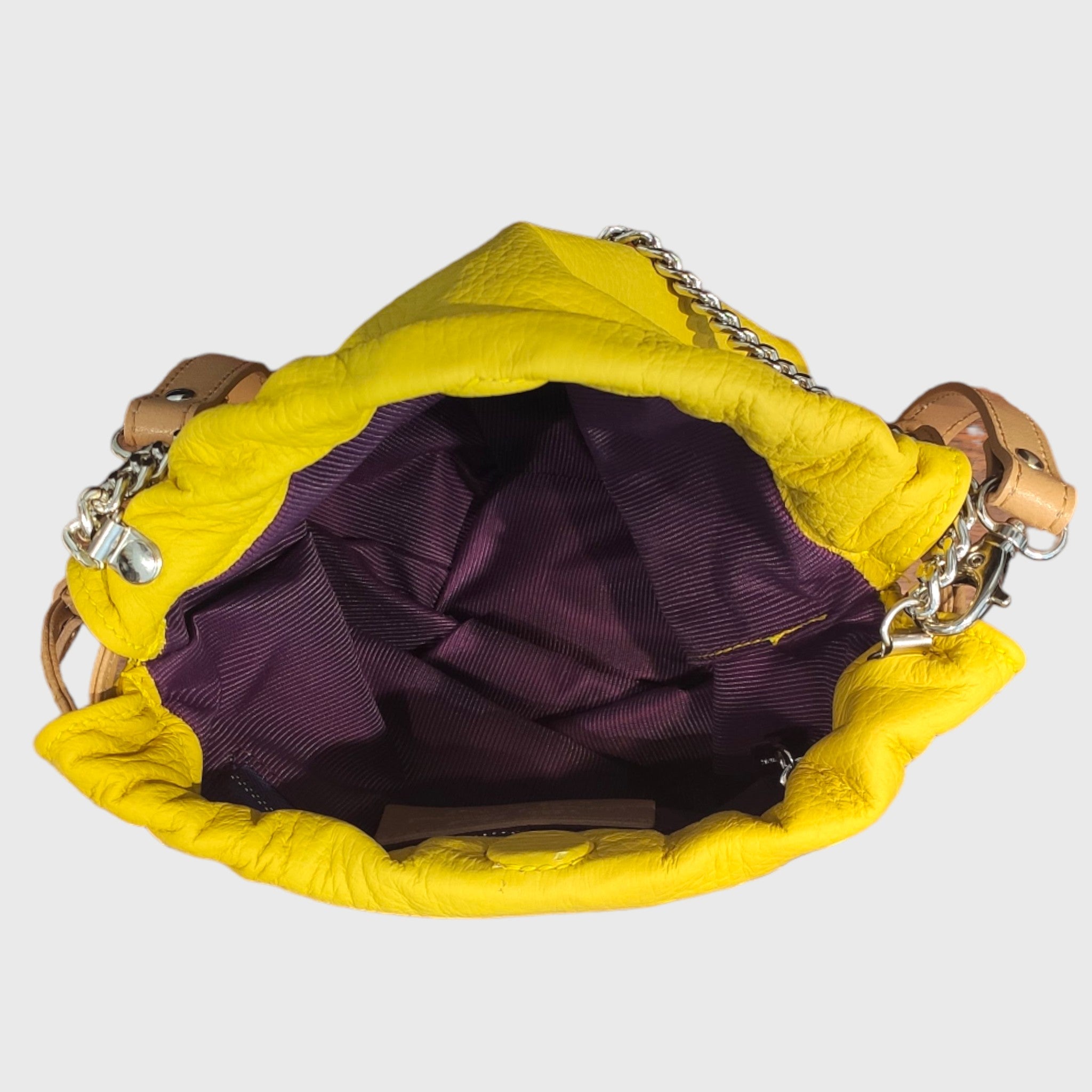 Pelletteria Pelle Nuda Milano, Borsa donna, Vera pelle, Artigianato italiano, Sacchetto alba giallo