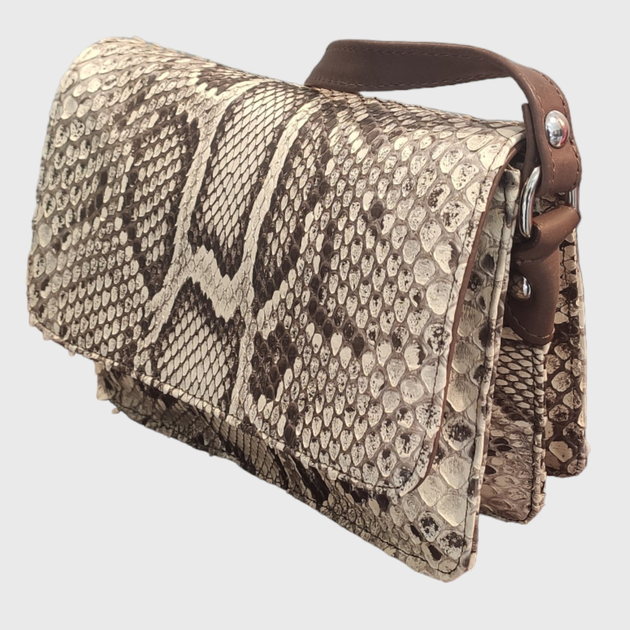 Pelletteria Pelle Nuda Milano, Artigianato italiano, vera pelle, borsa donna, tre soffietti pitone