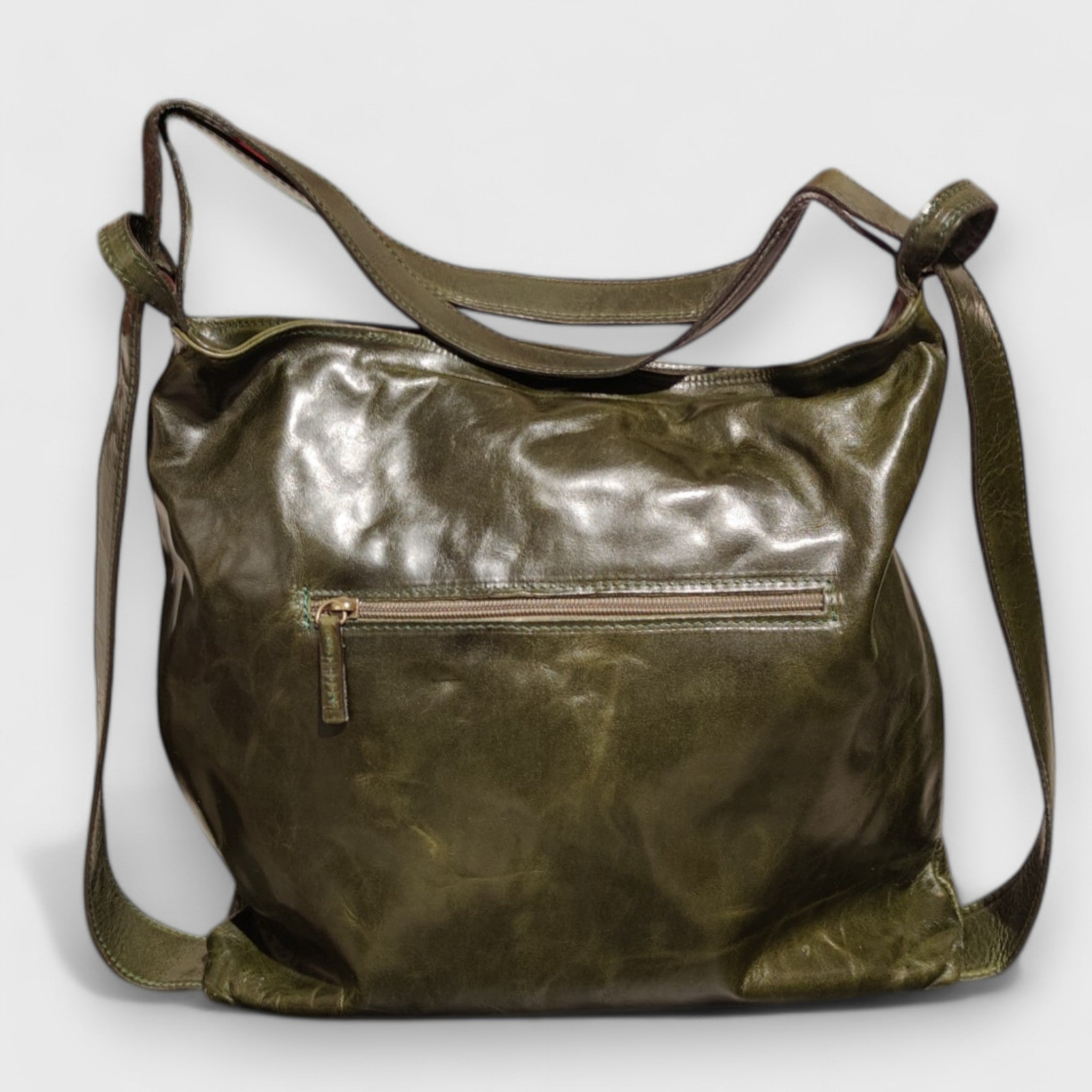 Pelletteria Pelle Nuda Milano, Artigianato Italiano, Vera pelle, Borsa donna, Zaino Roma verde