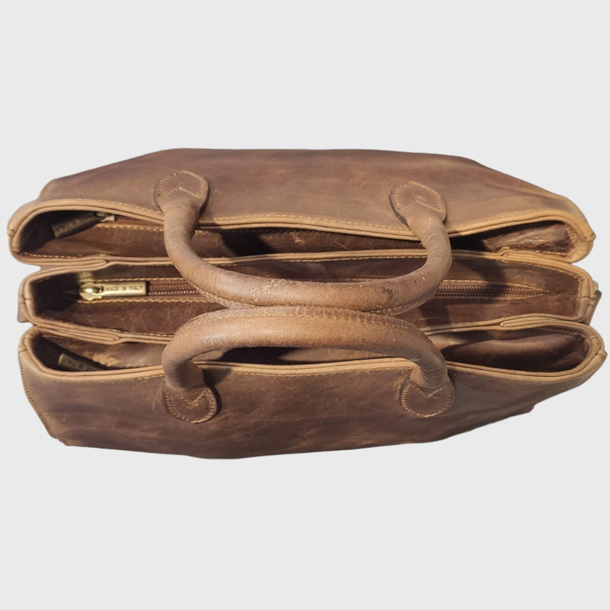 Pelletteria Pelle Nuda Milano, Artigianato italiano, Vera Pelle, Borsa donna, 3 zip marrone