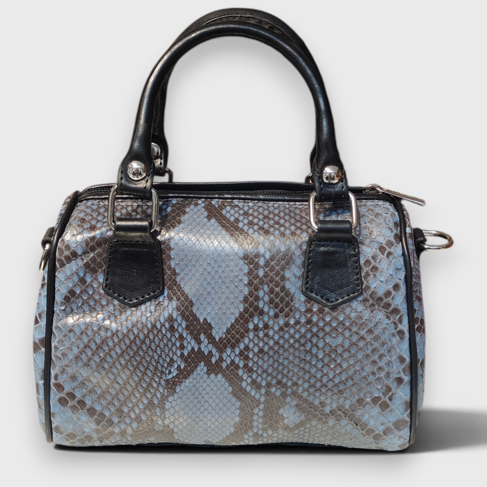 Pelletteria Pelle Nuda Milano, Vera pelle italiana, Negozio borse donna, Bauletto mini pitone blu