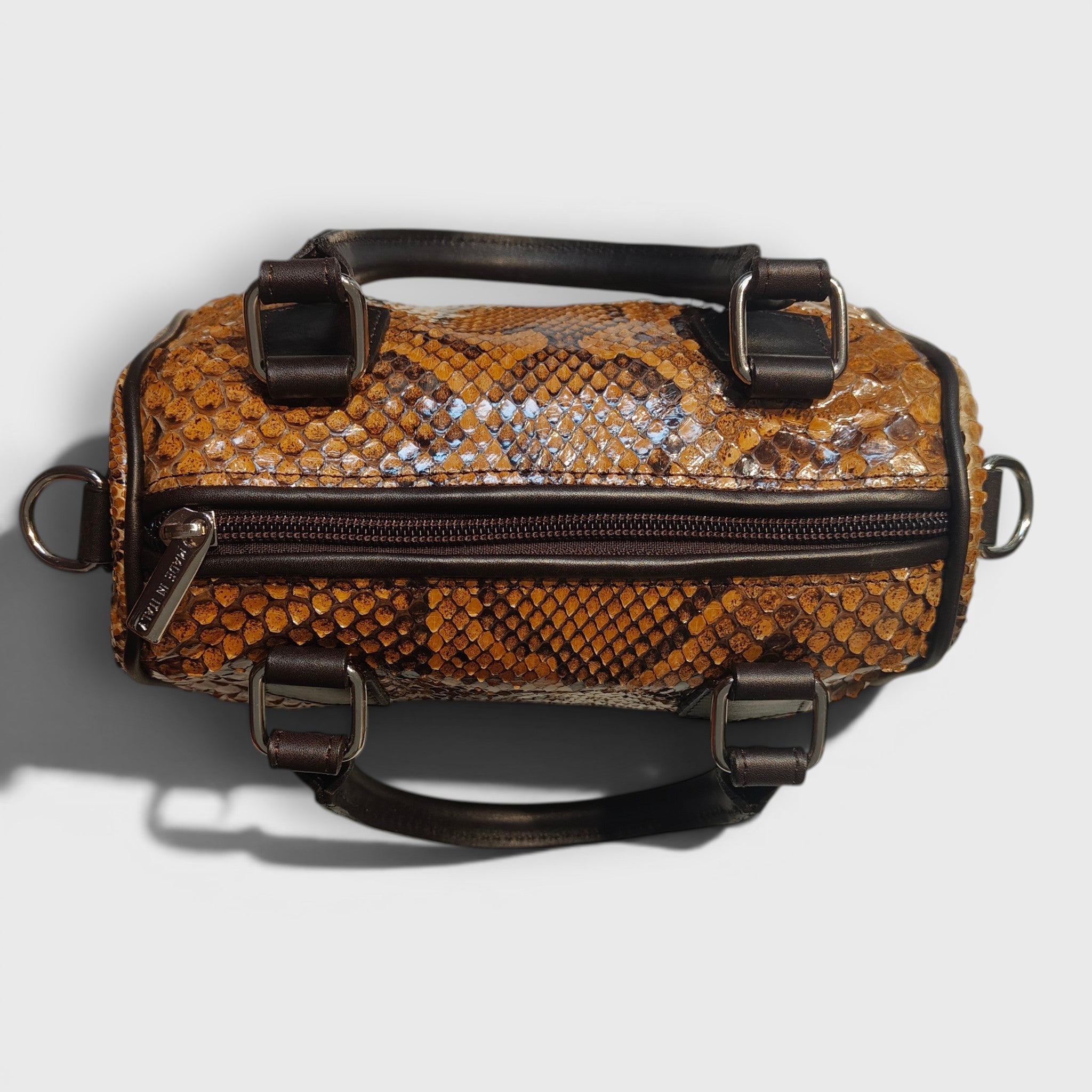 Pelletteria Pelle Nuda Milano, Vera pelle italiana, Negozio borse donna, Bauletto mini pitone marrone chiaro