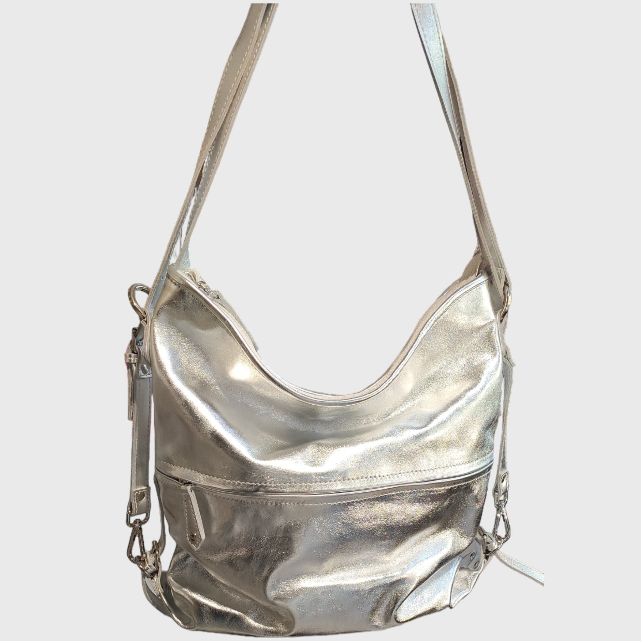 Pelletteria Pelle Nuda Milano, Vera pelle, Artigianato italiano,  borsa donna, borsa zaino argento