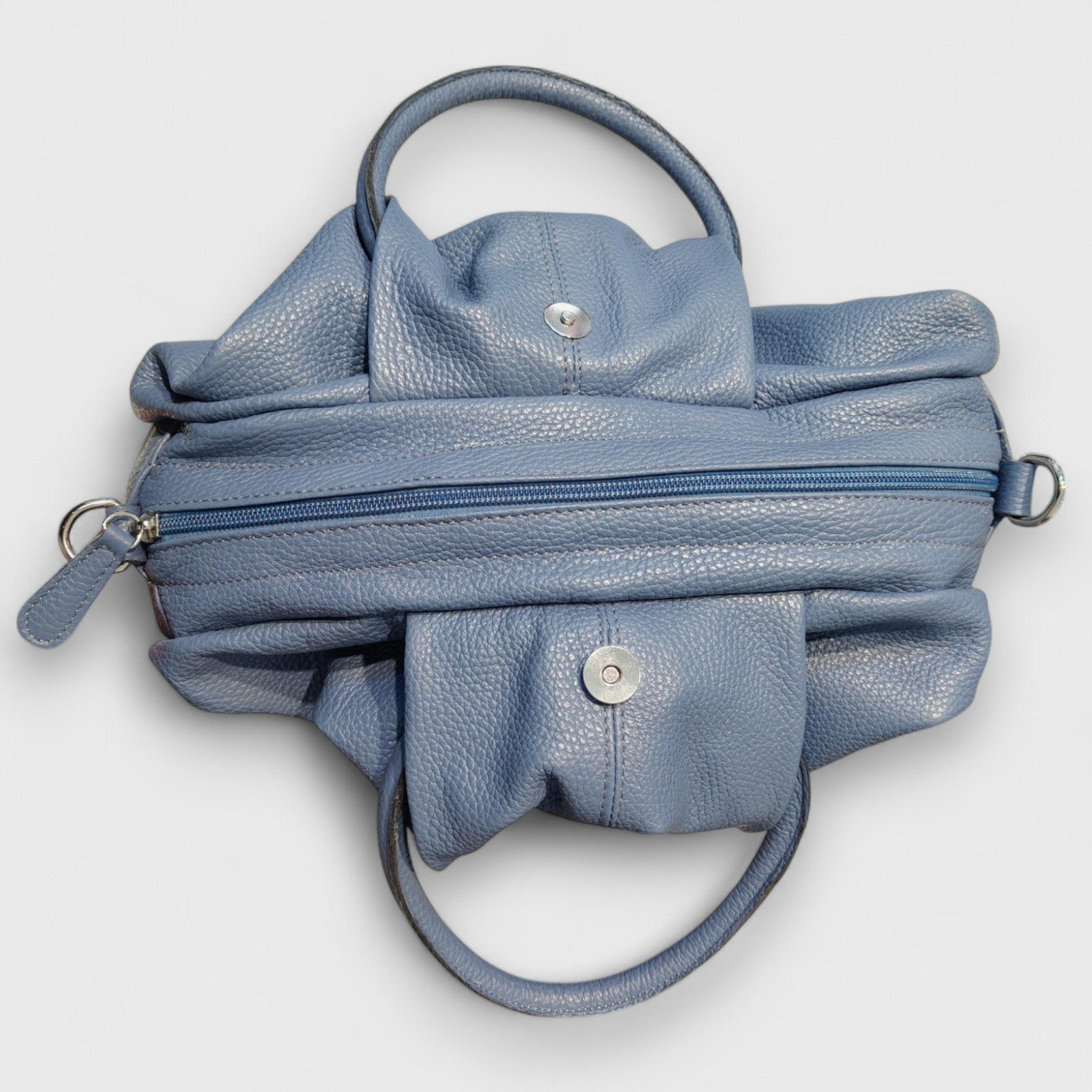 Pelletteria Pelle Nuda Milano, Artigianato Italiano, Vera pelle, Negozio borse donna, Frida azzurro