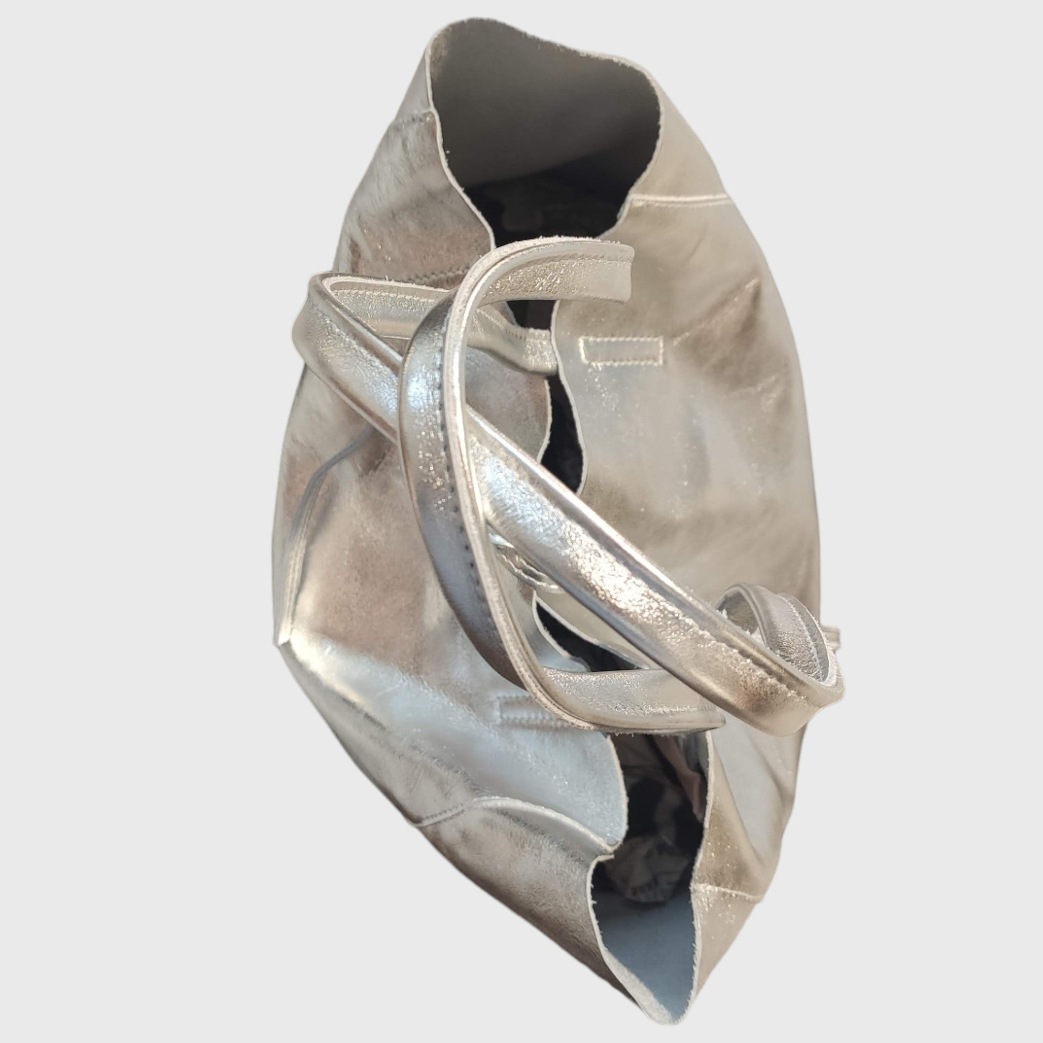 Pelletteria Pelle Nuda Milano, Borsa donna, artigianato italiano, Shopper Giulia argento, vera pelle