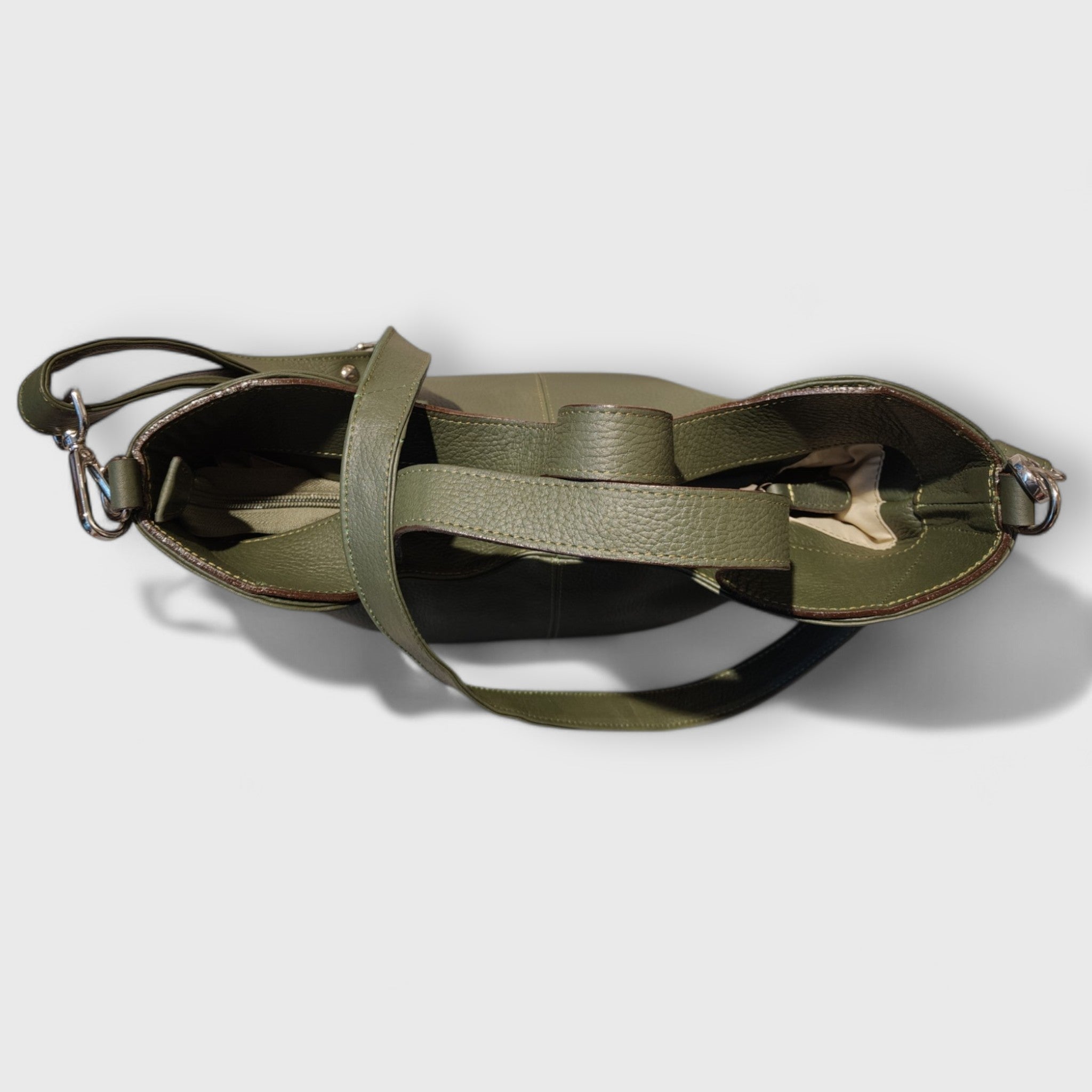 Pelletteria Pelle Nuda Milano, Artigianato Italiano, borsa donna, vera pelle, Greta verde