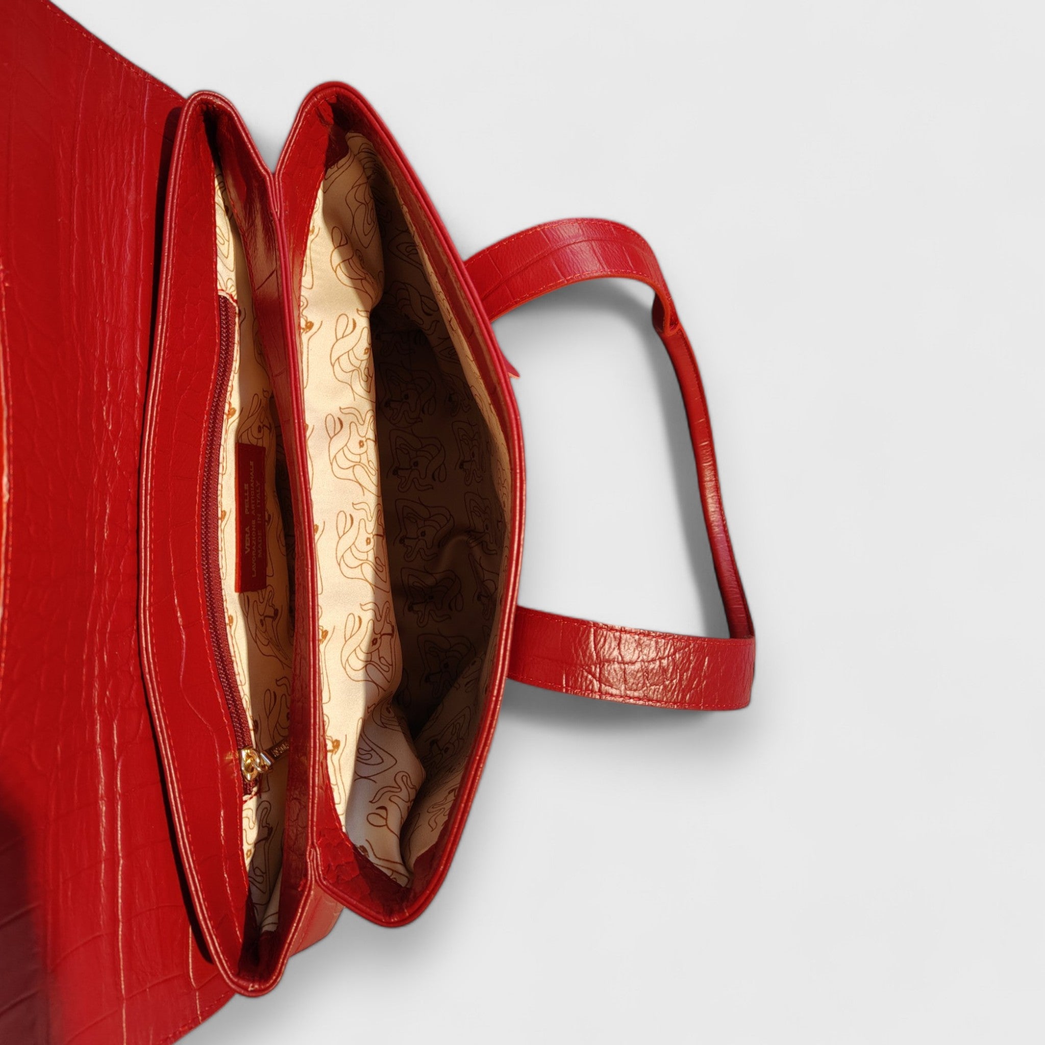 Pelletteria Pelle Nuda Milano, Vera pelle, Artigianato italiano, borsa donna, Chiara rosso