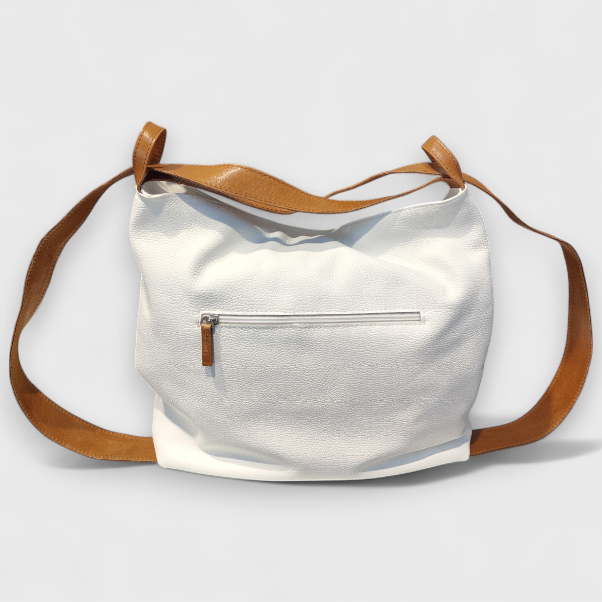 Pelletteria Pelle Nuda Milano, Artigianato Italiano, Vera Pelle, Negozio borse donna, Zaino Roma bianco