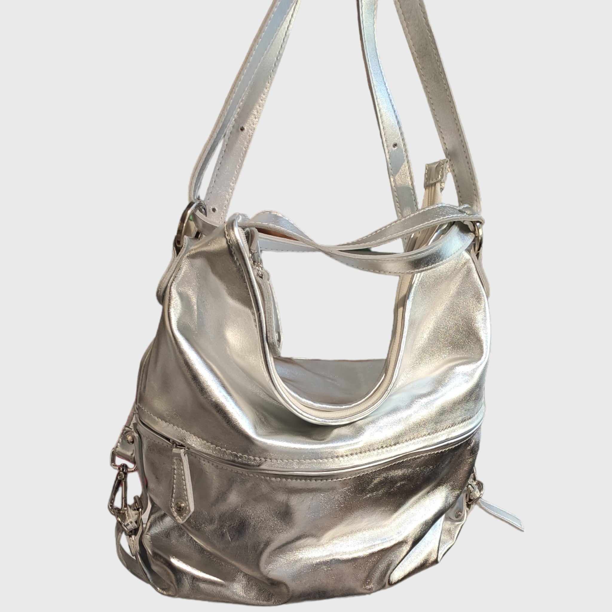 Pelletteria Pelle Nuda Milano, Vera pelle, Artigianato italiano,  borsa donna, borsa zaino argento