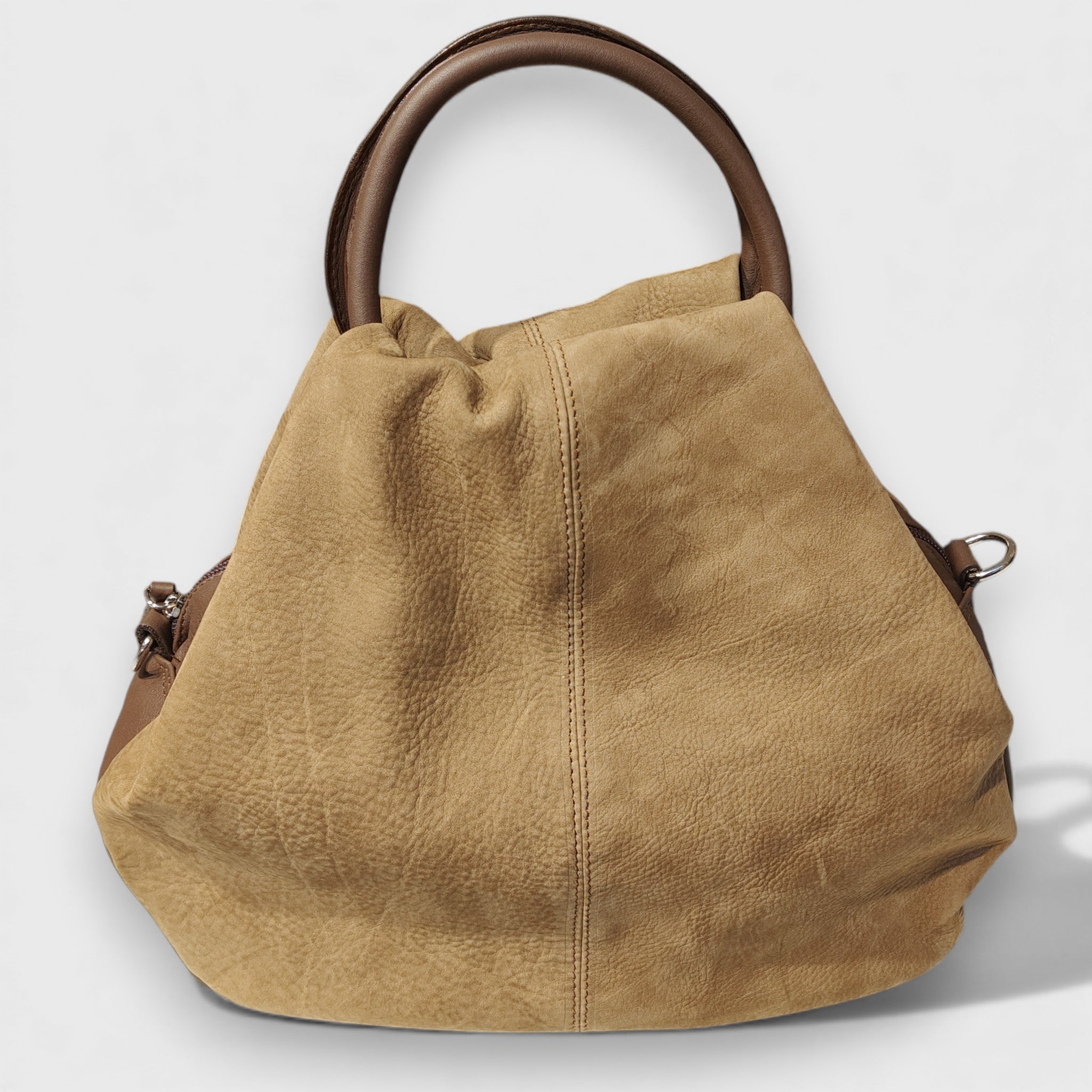 Pelletteria Pelle Nuda Milano, Artigianato Italiano, Vera pelle, Negozio borse donna, Frida marrone nabuk