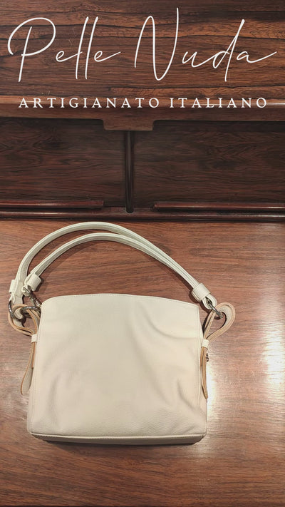 Borsa donna, Borsa in pelle, vera pelle, Valery bianco, artigianato italiano, Pelletteria Pelle Nuda Milano