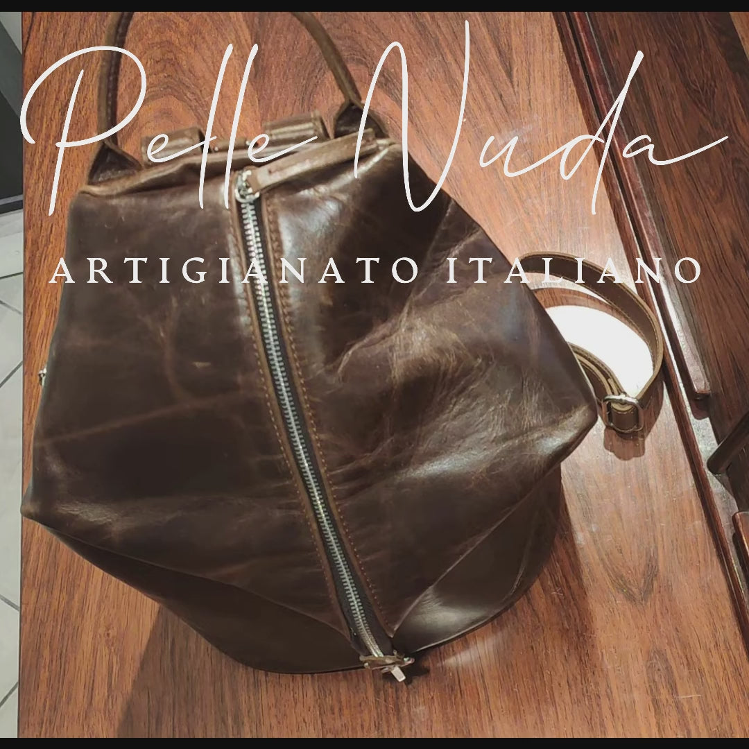 Borsa donna, borsa in pelle, vera pelle, Zaino Rino testa di moro, artigianato italiano, Pelletteria Pelle Nuda Milano