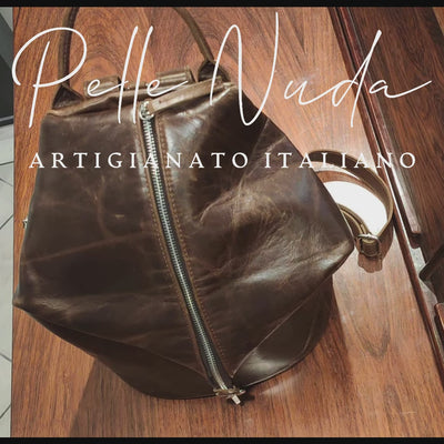 Borsa donna, borsa in pelle, vera pelle, Zaino Rino testa di moro, artigianato italiano, Pelletteria Pelle Nuda Milano