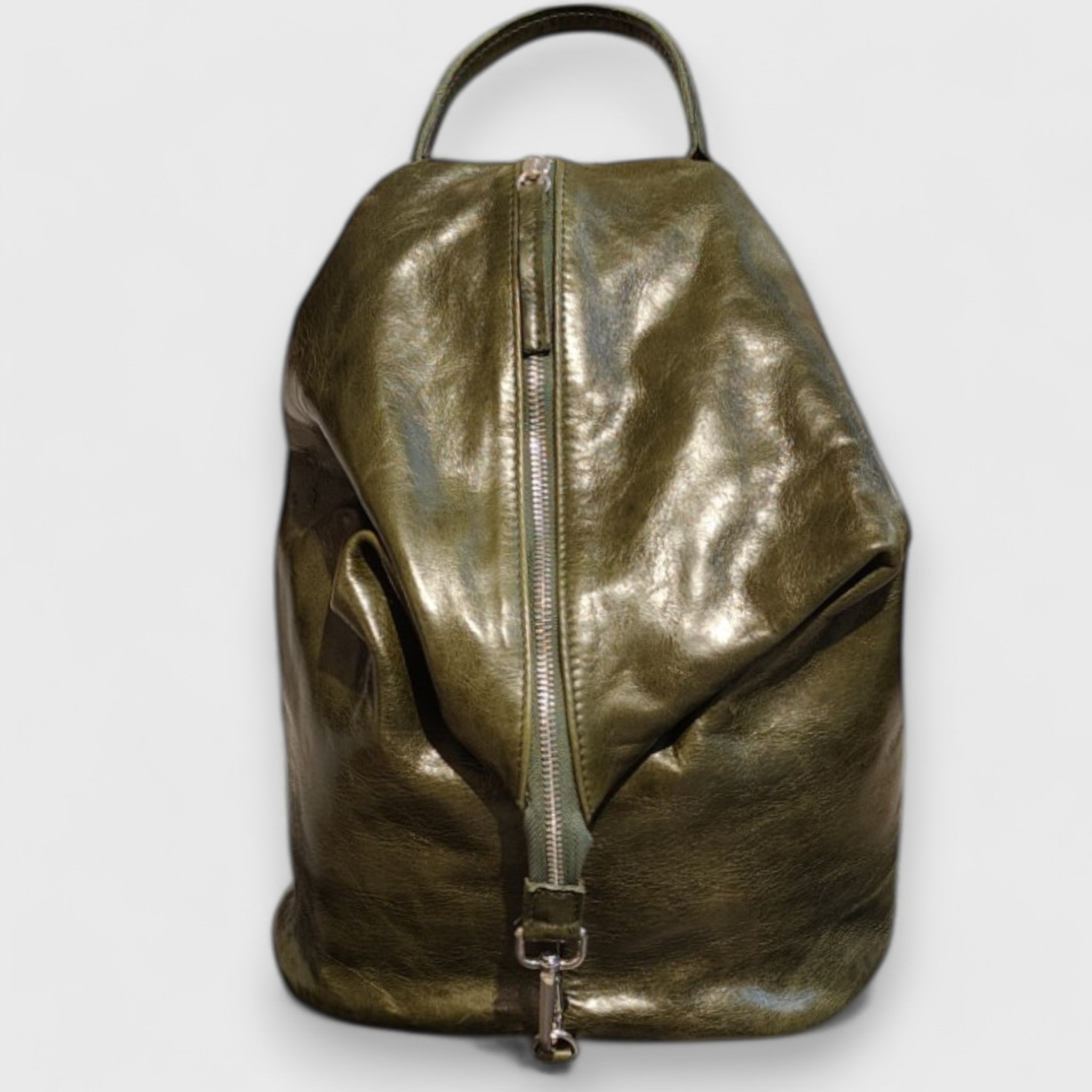 Pelletteria Pelle Nuda Milano, artigianato italiano, vera pelle, zaino uomo e donna, Zaino Rino verde